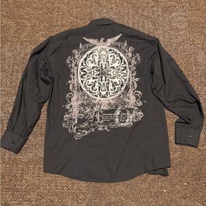 Eighty Eight Platinum Black Gray Graphic Print Button-Up Shirt Long Sleeve L